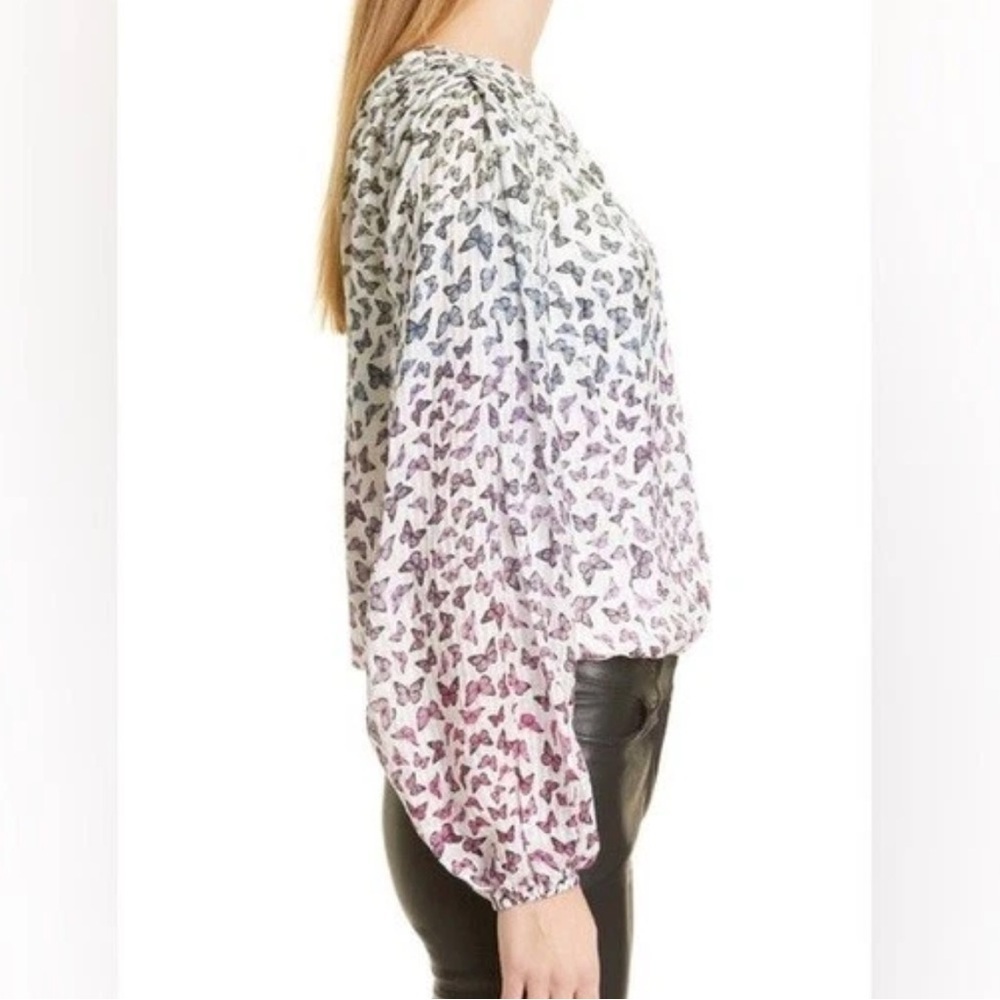 CAMI NYC Lenore Ombré Rainbow Butterfly One-Shoulder Blouson Top Lined Sz Medium - Picture 4 of 13